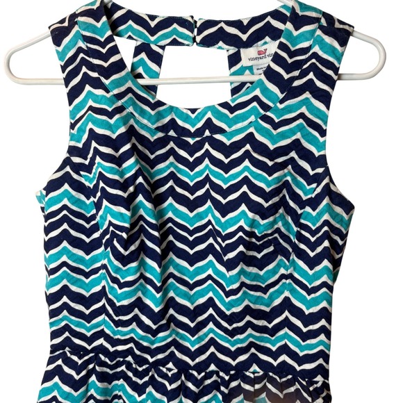 Vineyard Vines Fit & Flare Dress Chevron Blue White Open Back Size 4 Preppy EUC - Picture 5 of 11